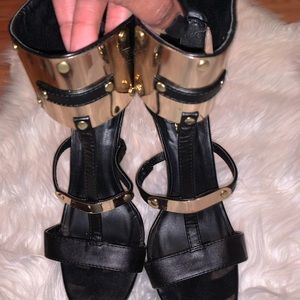 Sexy black and gold sandal heels